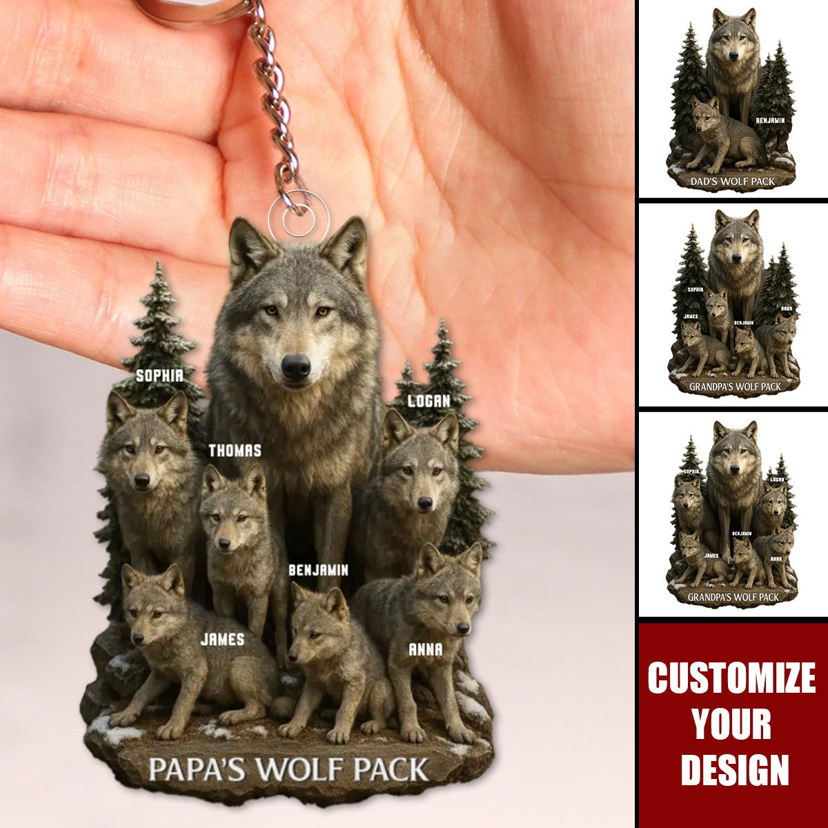 Wolf By Nature, Dad By Heart - Personalized Acrylic Keychain, Gift For Dad, Grandpa