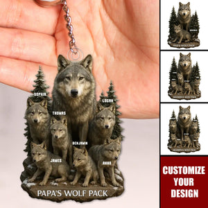Wolf By Nature, Dad By Heart - Personalized Acrylic Keychain, Gift For Dad, Grandpa