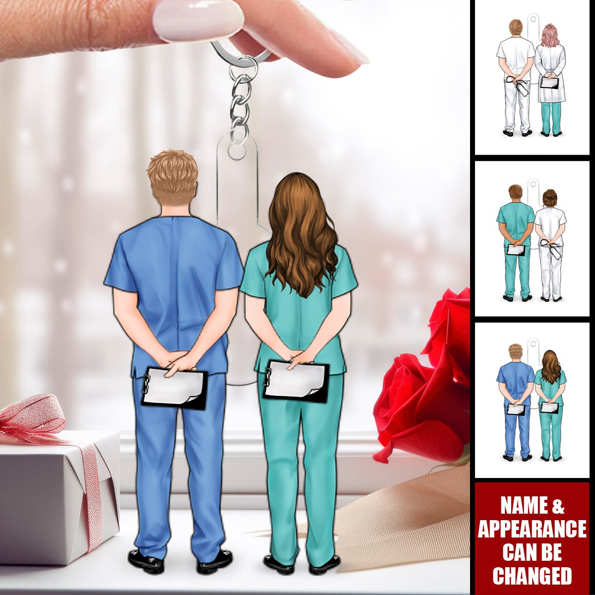 Doctor Couple And Colleagues - Personalized Acrylic Keychain - Gift For Doctors