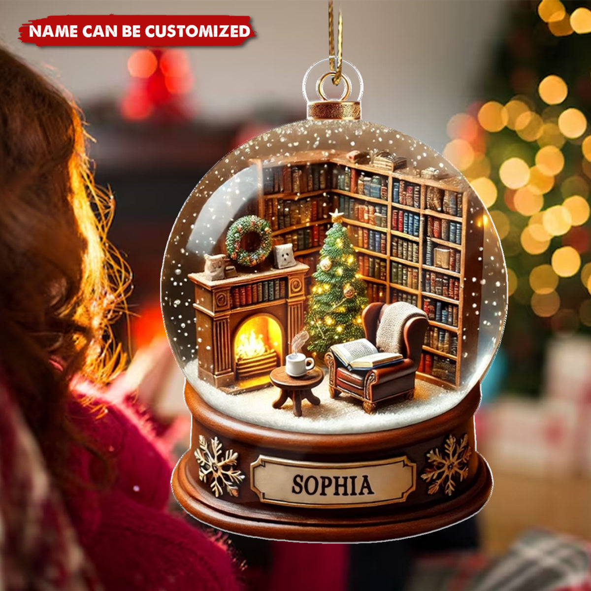 Book Lover Room Snow Globe Christmas Book Club - Personalized Acrylic Ornament
