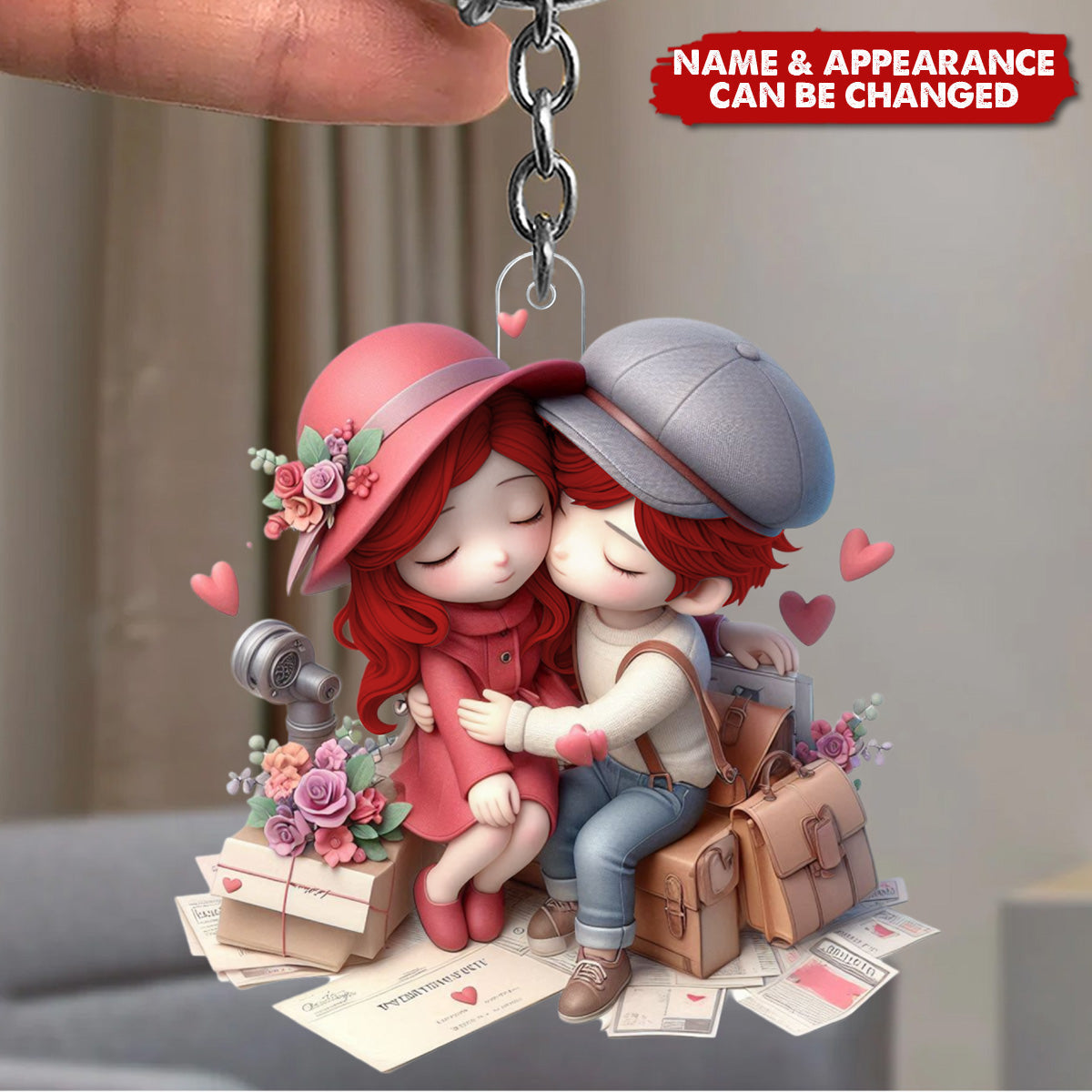 Embracing Couple - Personalized Acrylic Keychain - Valentine's Day Gift