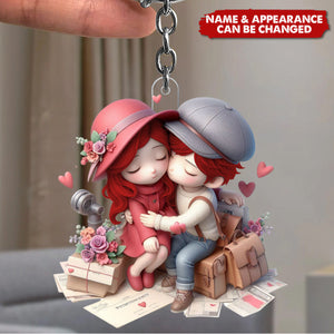 Embracing Couple - Personalized Acrylic Keychain - Valentine's Day Gift