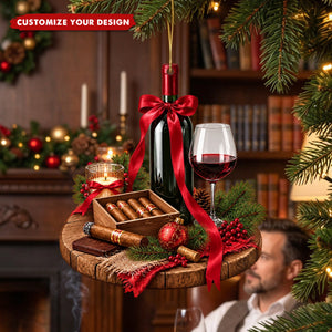 Personalized Christmas Red Wine Cigar Ornament - Custom Name Holiday Wine Lover Gift
