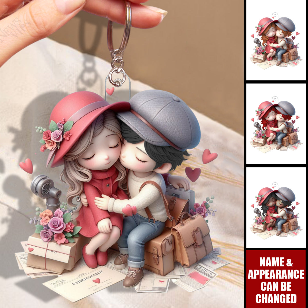 Embracing Couple - Personalized Acrylic Keychain - Valentine's Day Gift