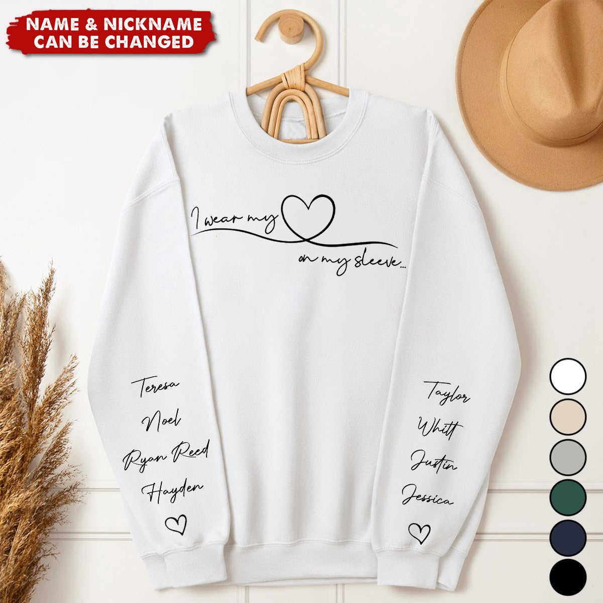 I Wear My Heart On My Sleeve - Family Personalized Custom Unisex Sweatshirt With Design On Sleeve - Birthday Gift For Mom, Grandma