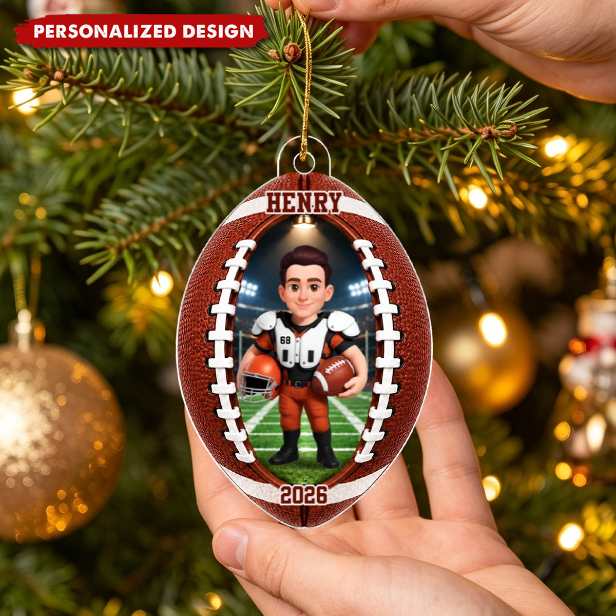 Personalized Football Player Acrylic Christmas Ornament - Sports Fan Xmas Tree Decor
