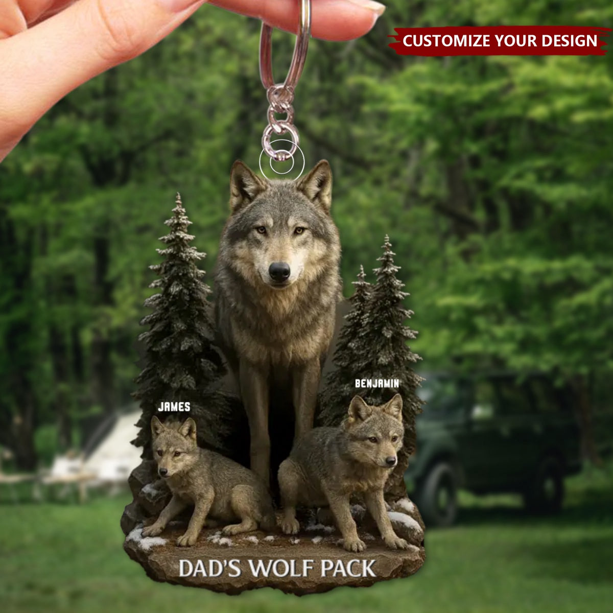 Wolf By Nature, Dad By Heart - Personalized Acrylic Keychain, Gift For Dad, Grandpa