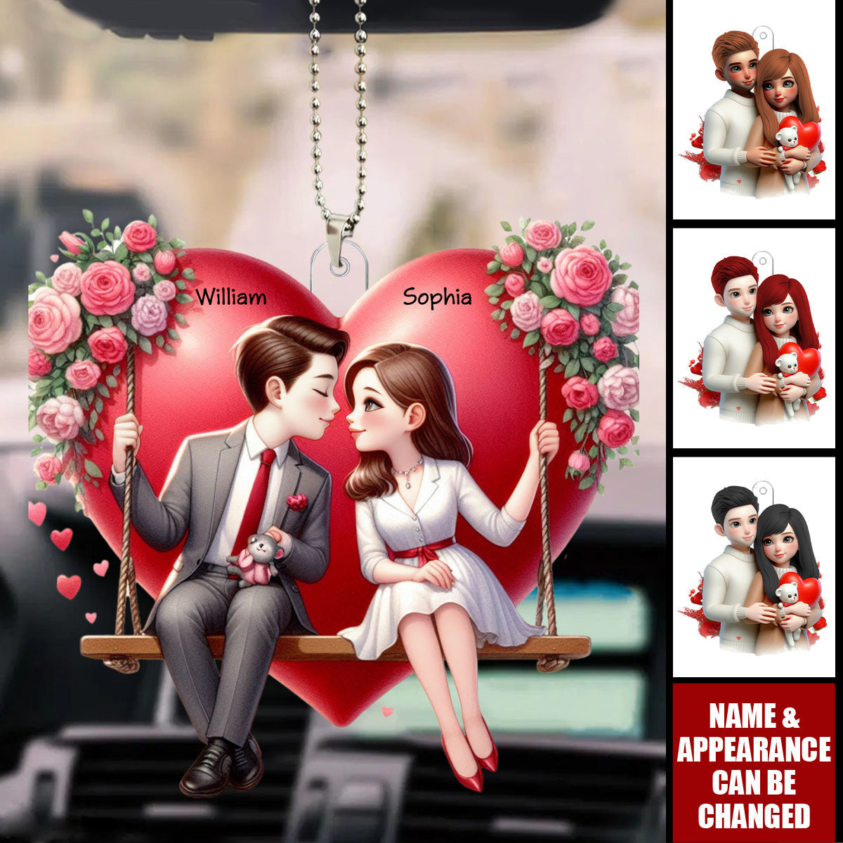 Couple Sitting On A Swing - Personalized Acrylic Car Ornament - Valentine's Day Gift