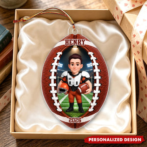 Personalized Football Player Acrylic Christmas Ornament - Sports Fan Xmas Tree Decor