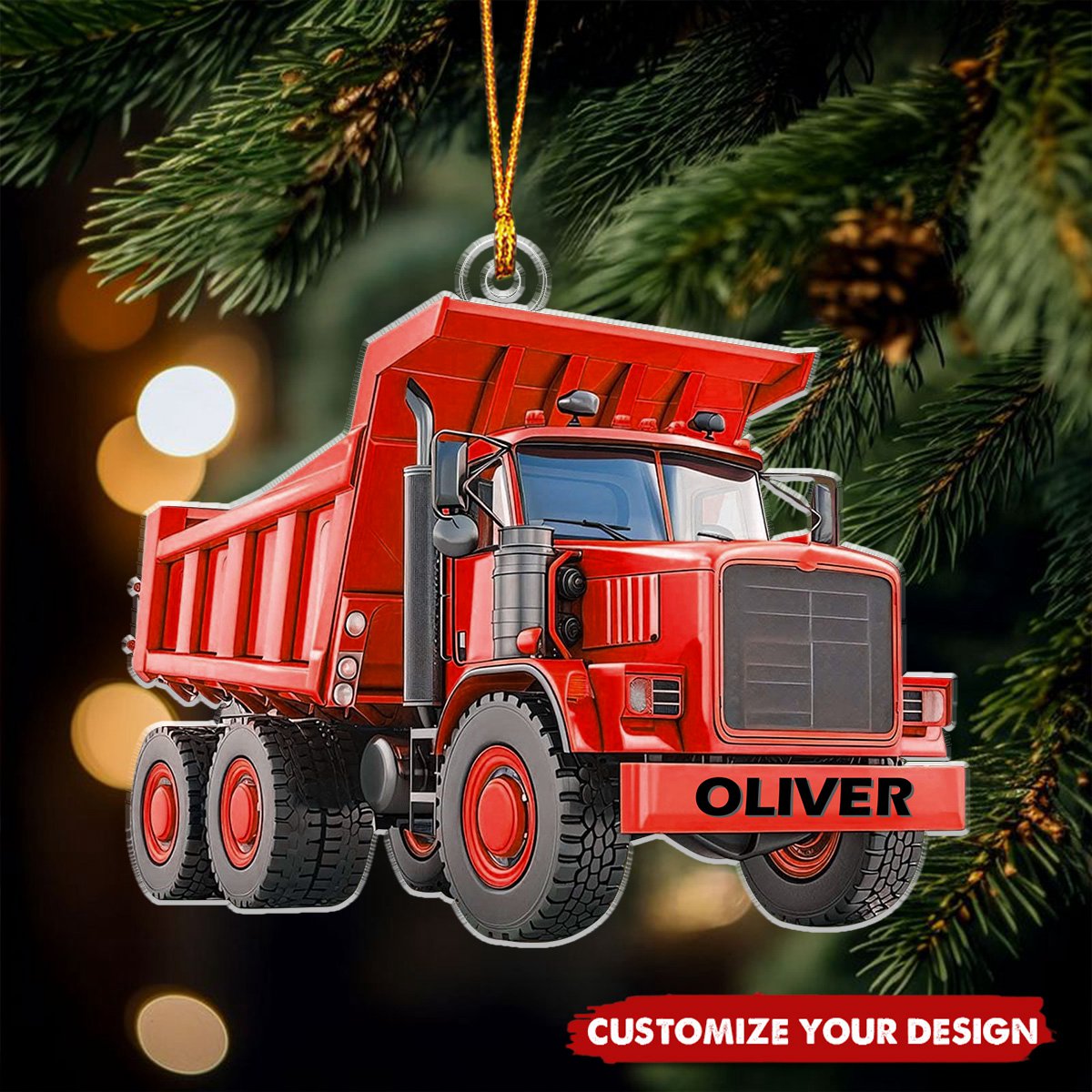 Custom Name Dump Truck - Personalized Acrylic Christmas Ornament