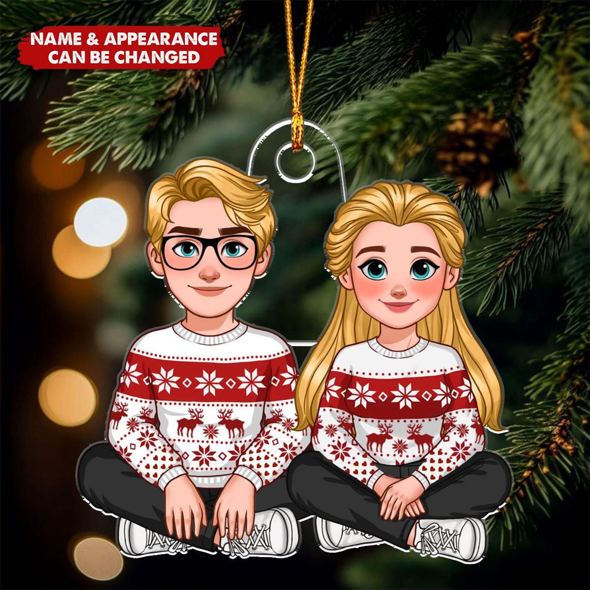 Pretty Couple Sitting Together - Personalized Acrylic Ornament
