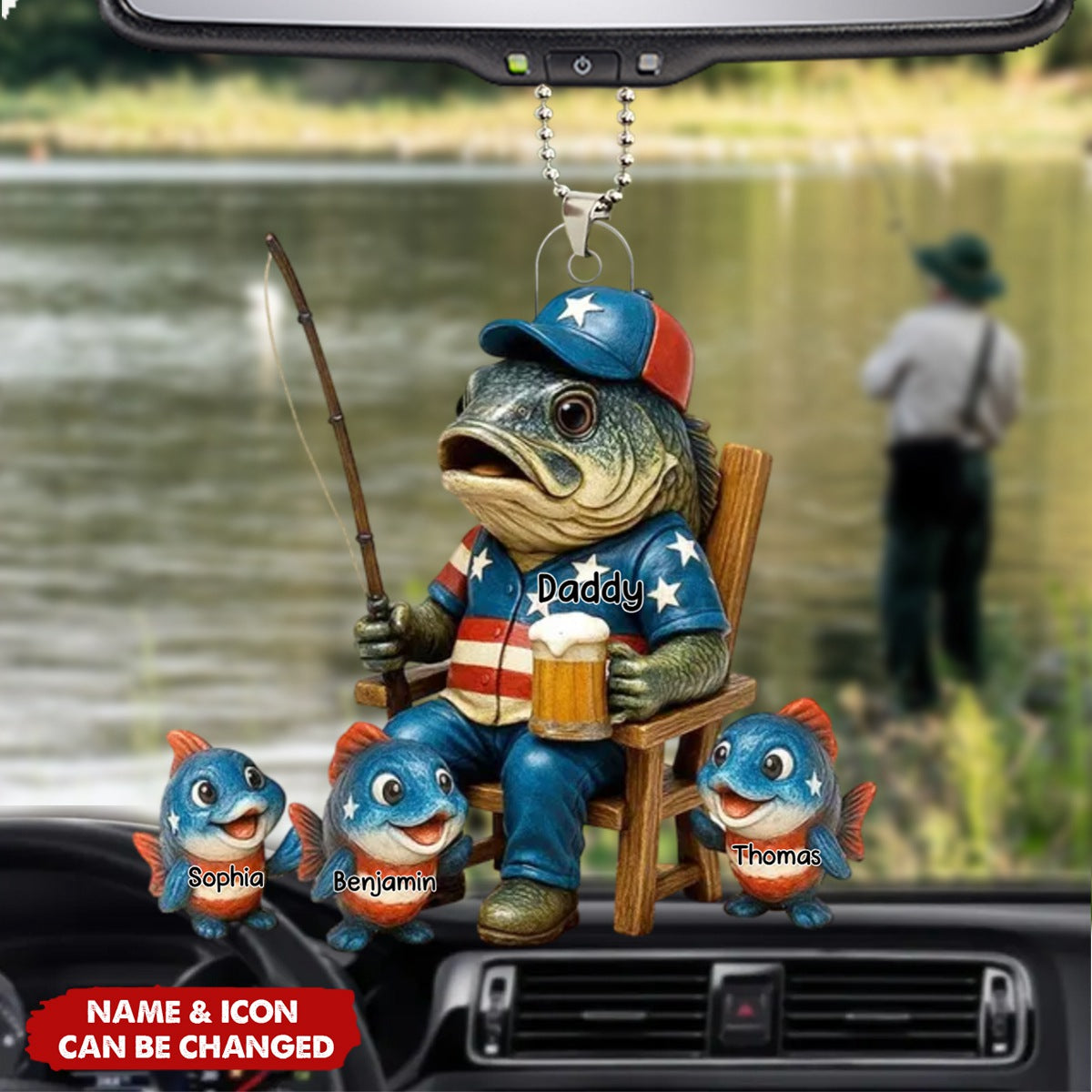 Fishing Dad And Kids Personalized Acrylic Car Ornament