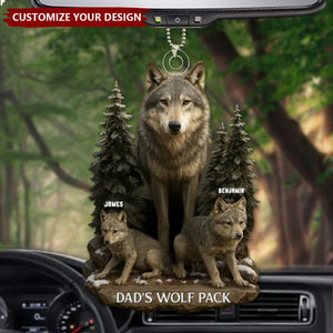 Wolf By Nature, Dad By Heart - Personalized Acrylic Car Ornament, Gift For Dad, Grandpa