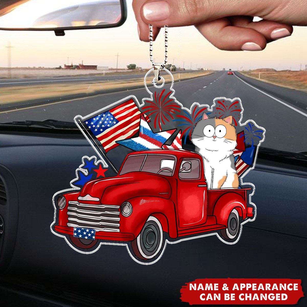 4th Of July Truck, Cat Lovers Personalized Acrylic Car Ornament, Car Hanger, Car Accessories