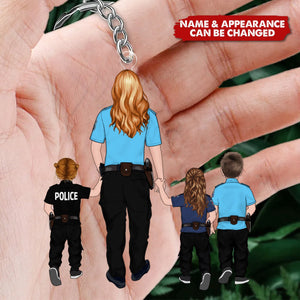 Police Officer Family - Personalized Acrylic Keychain - Gift For Mom Or Dad, Police Officer Gifts