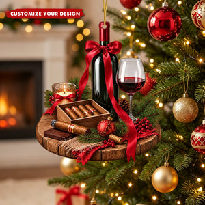 Personalized Christmas Red Wine Cigar Ornament - Custom Name Holiday Wine Lover Gift