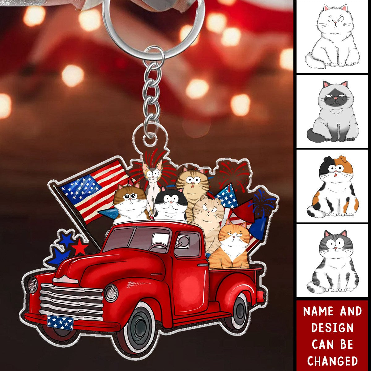 4th Of July Truck, Cat Lovers Personalized Acrylic Keychain
