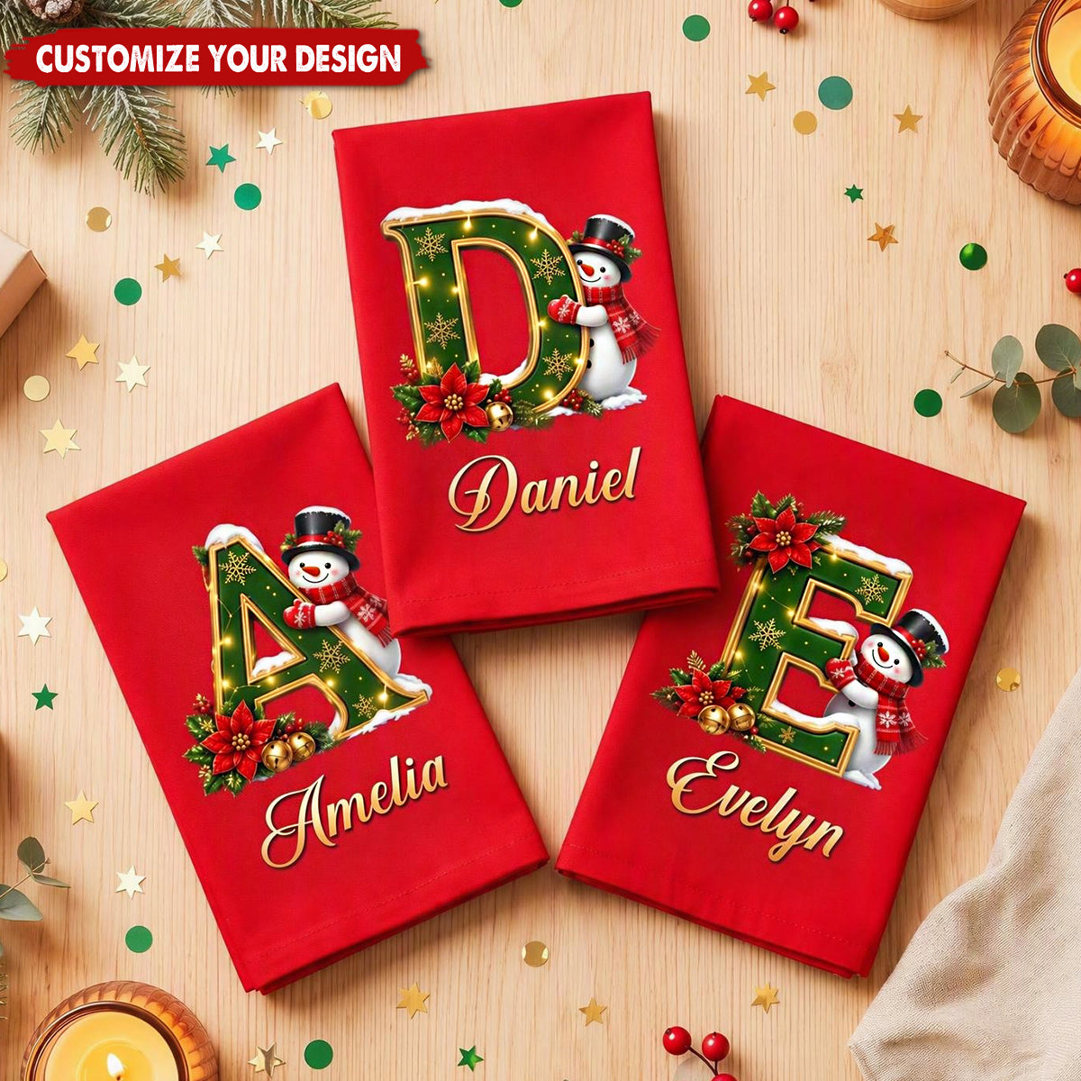 Custom Snowman Cotton Napkin - Personalized Christmas Birthday Gifts - Gathered Together With Joy