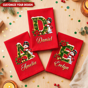 Custom Snowman Cotton Napkin - Personalized Christmas Birthday Gifts - Gathered Together With Joy