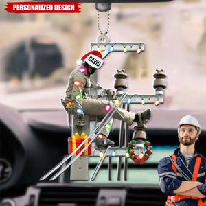 Lineman On The Pole - Personalized Acrylic Car Ornament