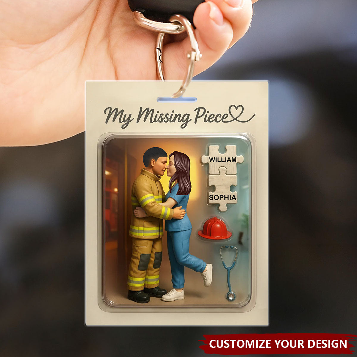My Missing Piece Firefighter Nurse Couple Personalized Keychain