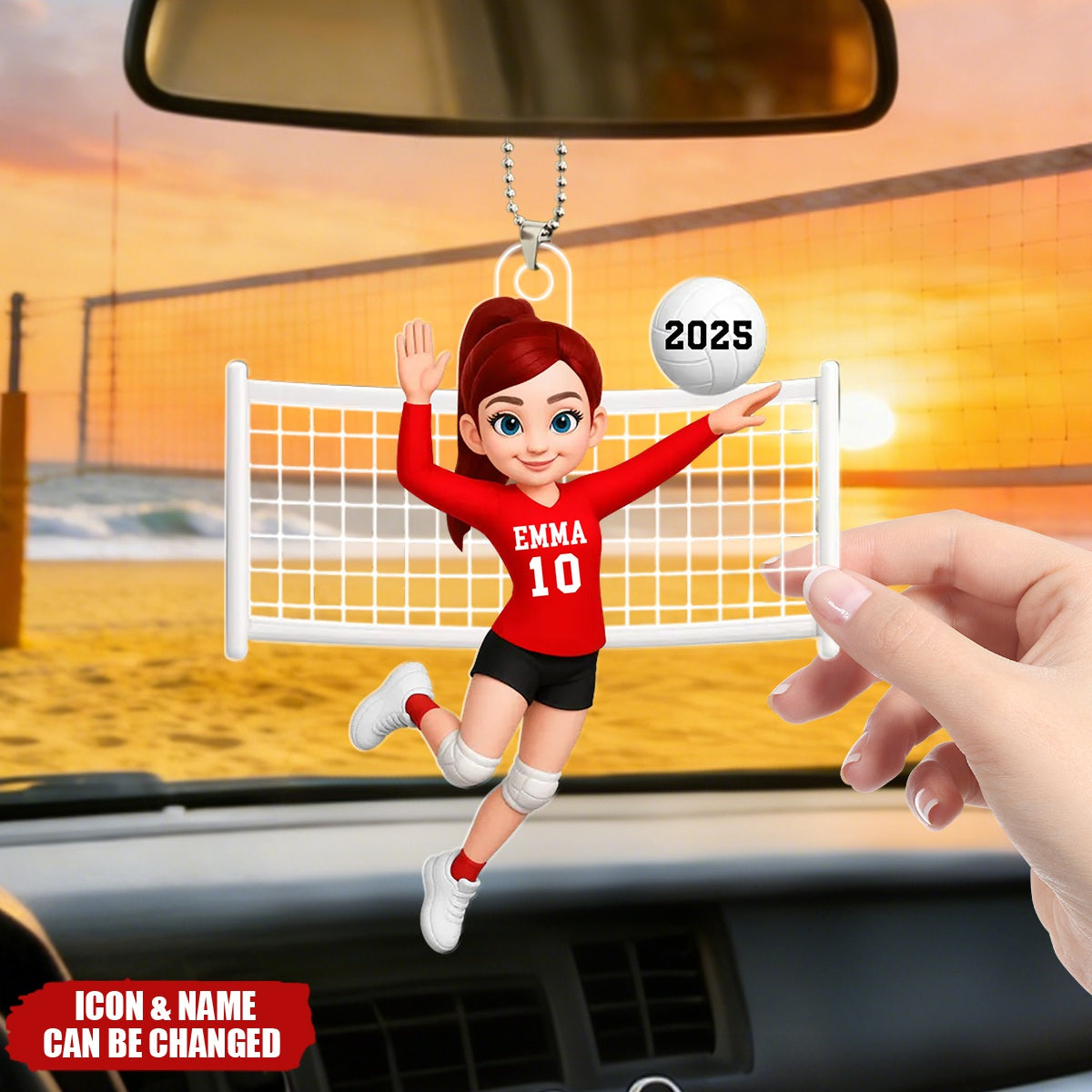 Volleyball Girl In Spike Action - Personalized Acrylic Car Ornament