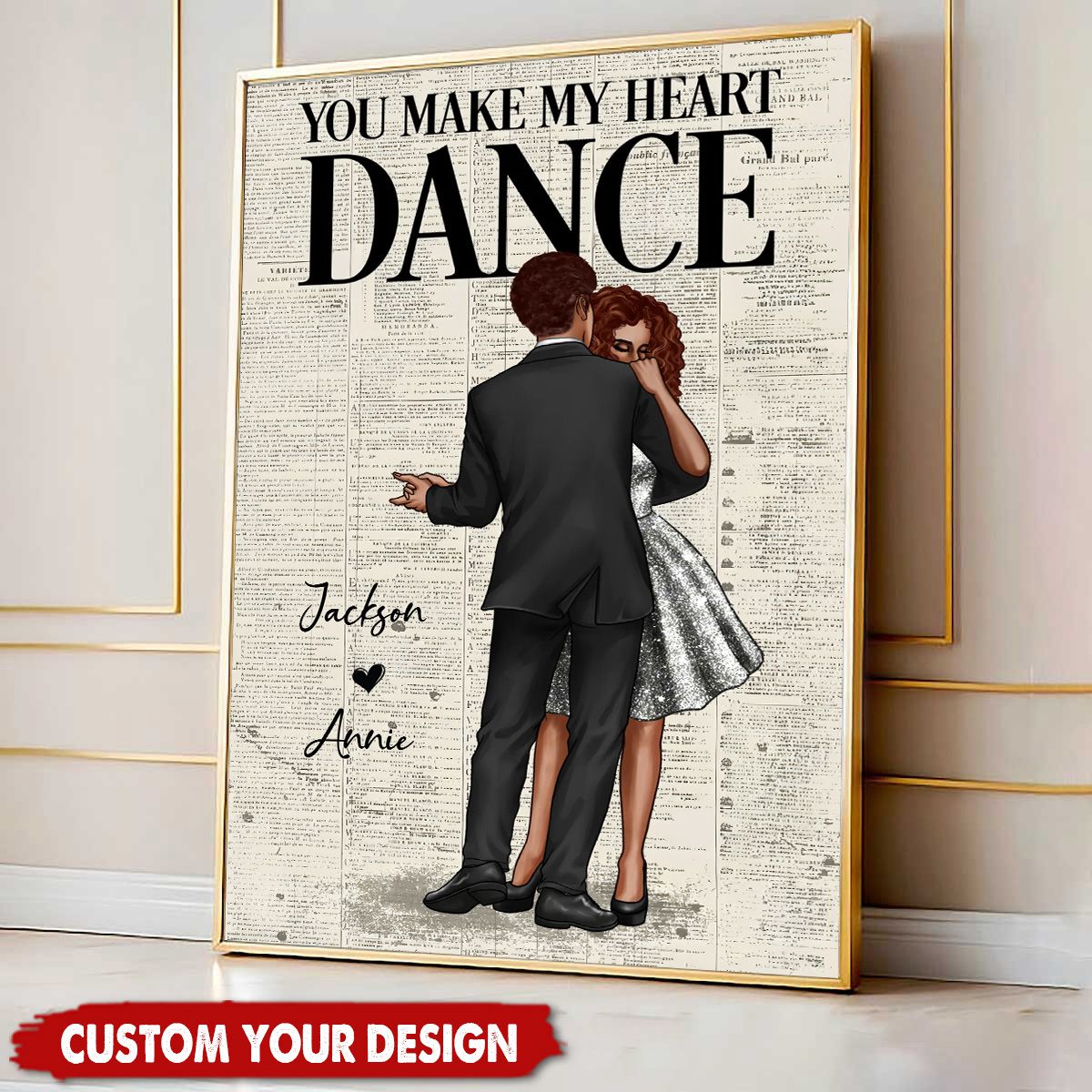Couple Dancing Vintage Newspaper Anniversary Gift Valentine's Day Gift Personalized Poster