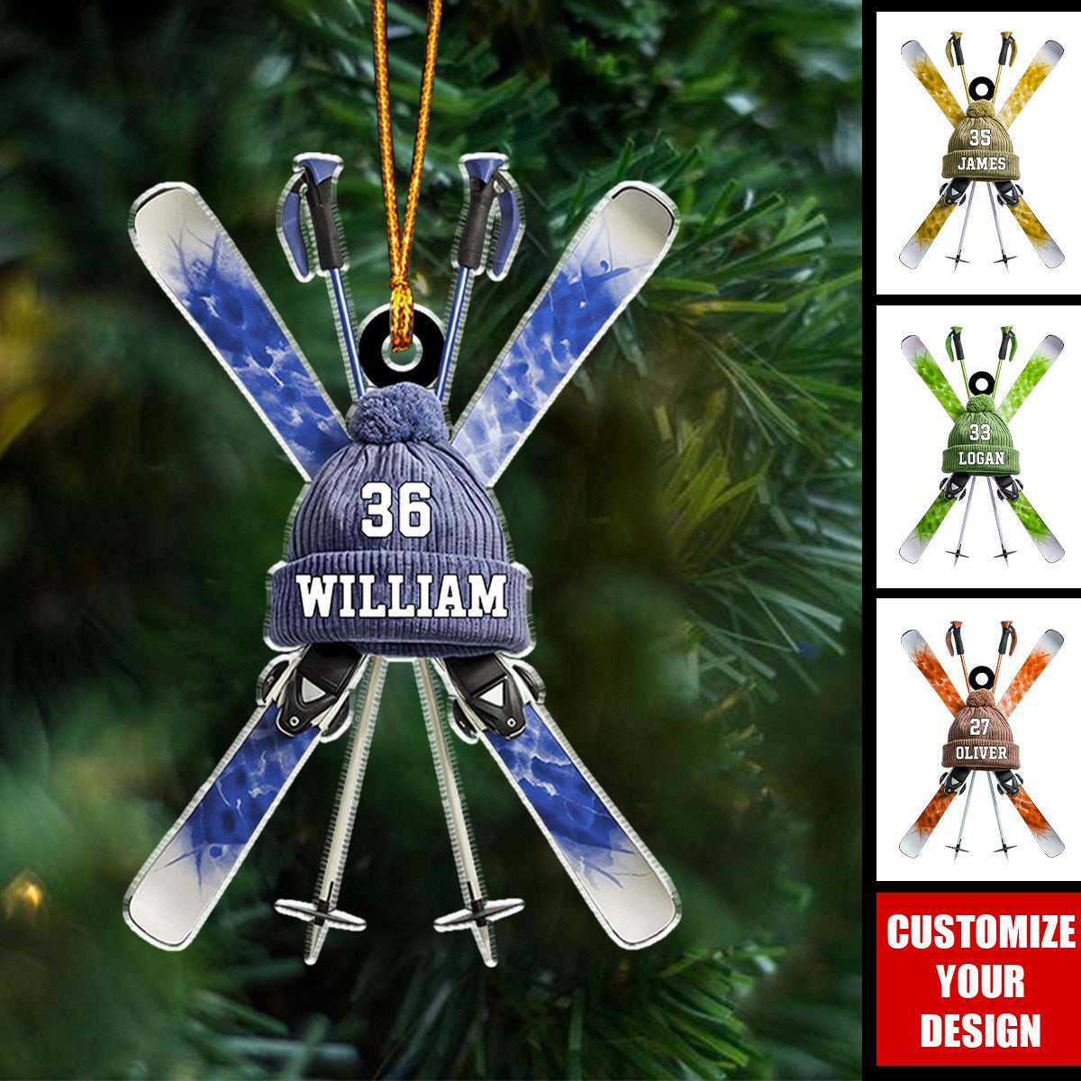 Skiing Snowboard - Personalized Acrylic Christmas Ornament, Gift For Snow Skiing Lover