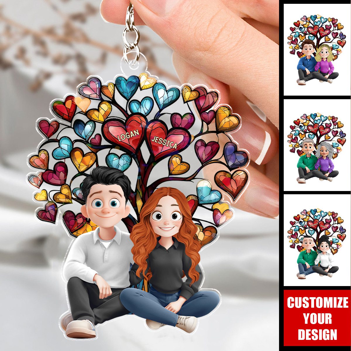 Couple Sitting Together - Personalized Acrylic Keychain