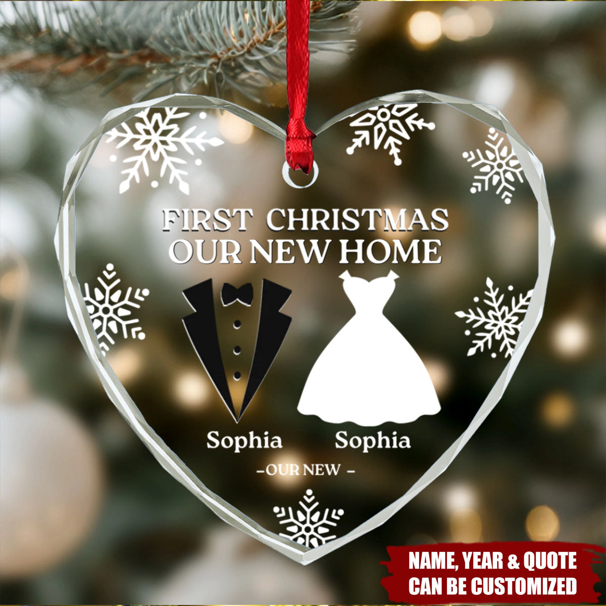 Our First Christmas As Husband And Wife - Personalized Heart Glass Ornament, Anniversary Christmas Wedding Gifts
