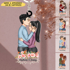 Kissing Forehead Romantic Couple Personalized Acrylic Keychain