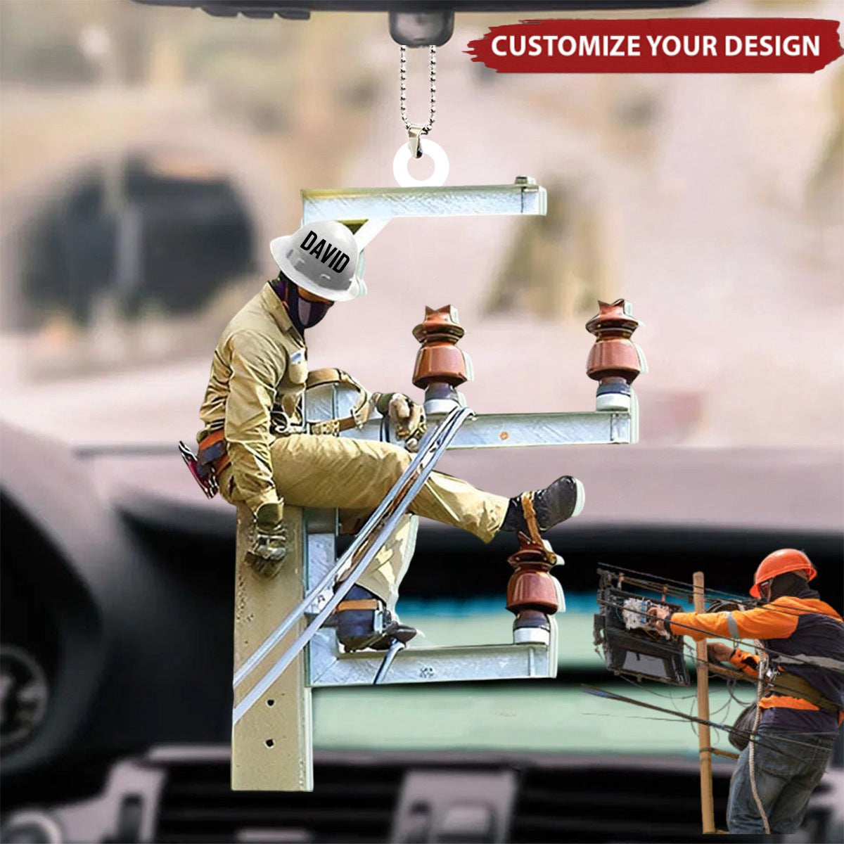 Personalized Lineman Acrylic Car Ornament - Custom Gift For Lineman