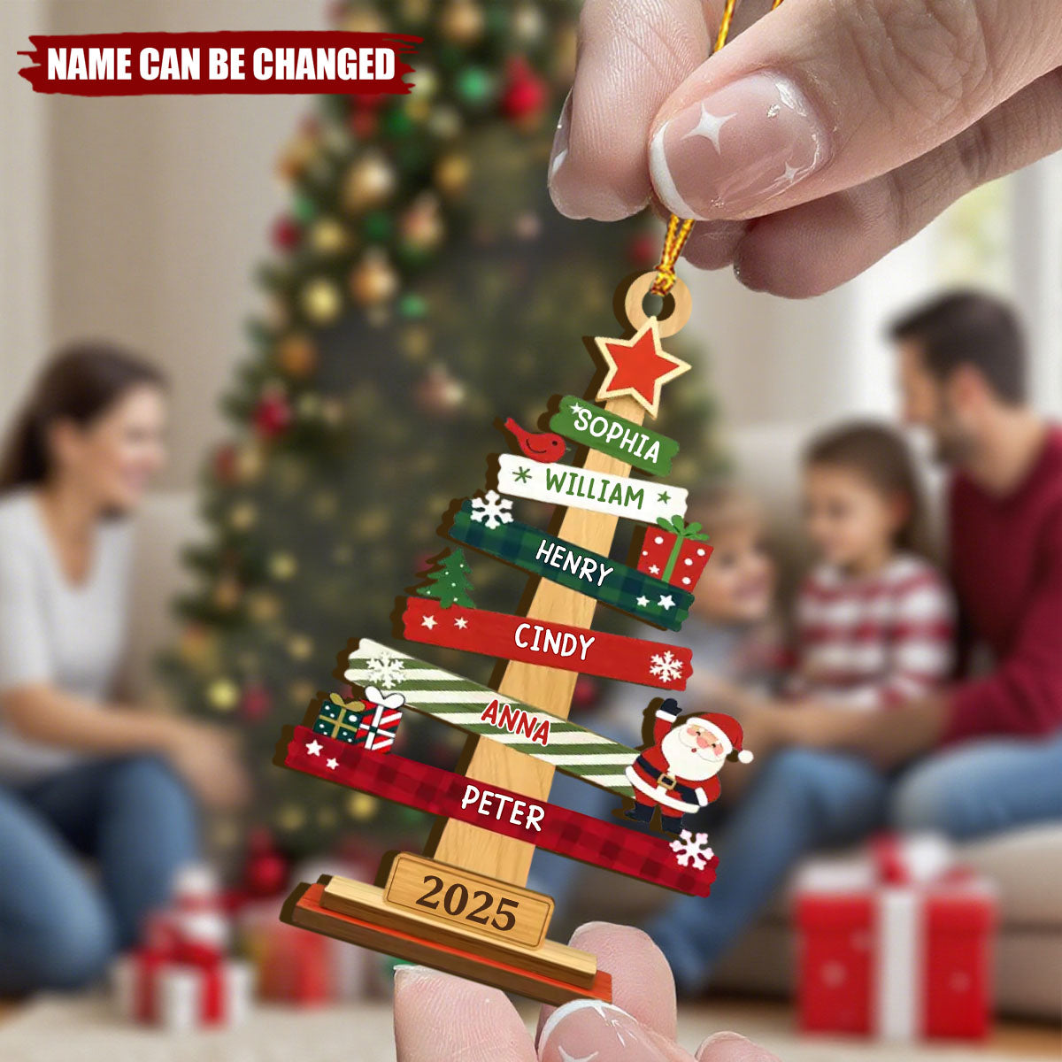 Our Family Christmas Tree Personalized Wood Ornament - Christmas Birthday Gifts For Mom, Dad, Kids