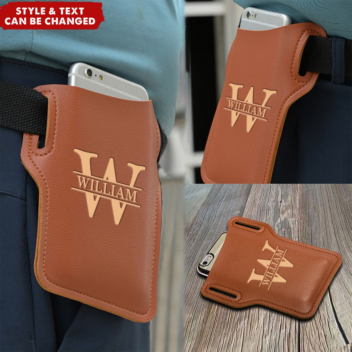 Personalized Men Leather Cell Phone Belt Pack Bags Loop Waist Bag