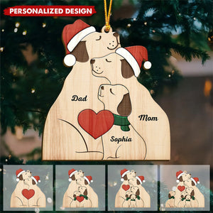 Christmas Dog Family - Personalized Shaped Wooden Ornament