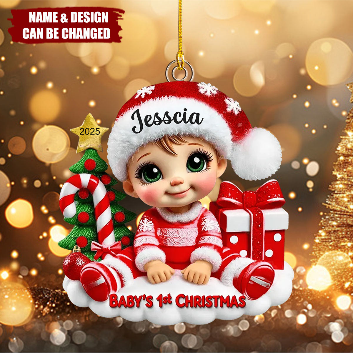Cute Baby Sitting Personalized Acrylic Ornament, Baby's 1st Christmas