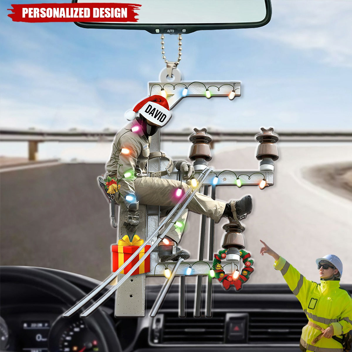 Lineman On The Pole - Personalized Acrylic Car Ornament