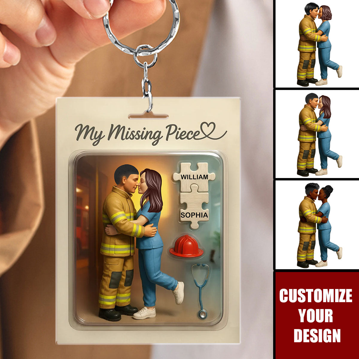 My Missing Piece Firefighter Nurse Couple Personalized Keychain