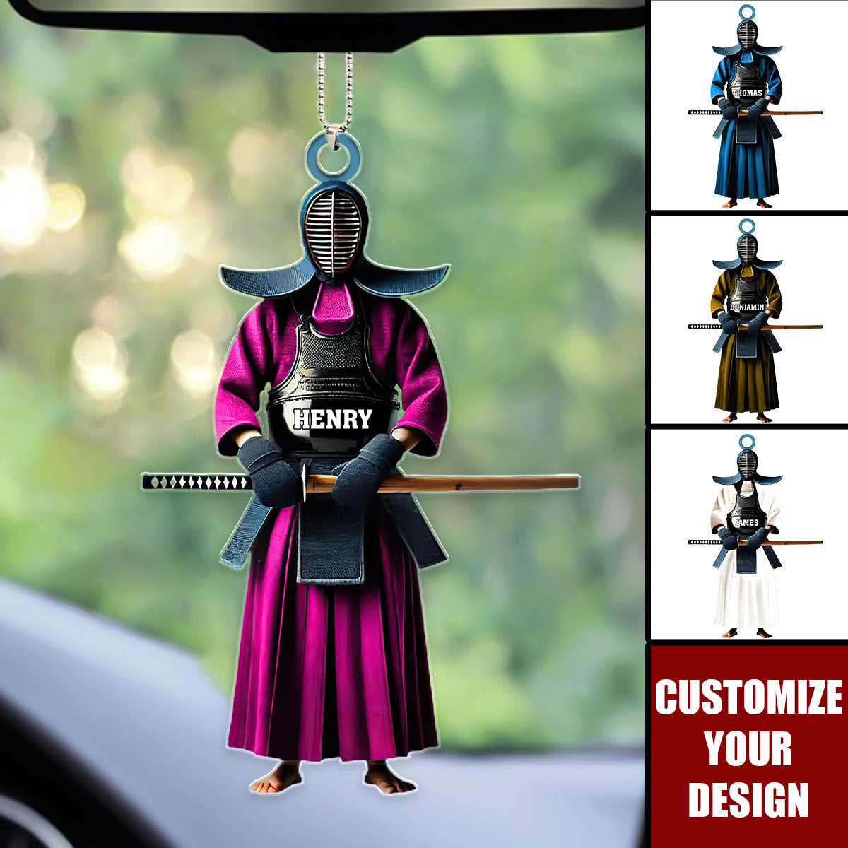 Kendo Warrior - Personalized Acrylic Car Ornament, Gift For Kendo Enthusiasts And Samurai Fans