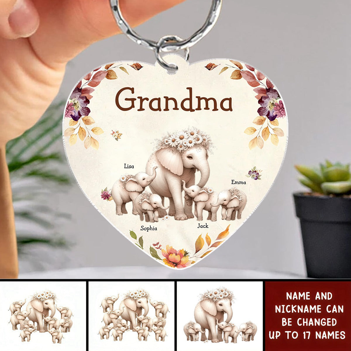 Personalized Elephant Family Keychain