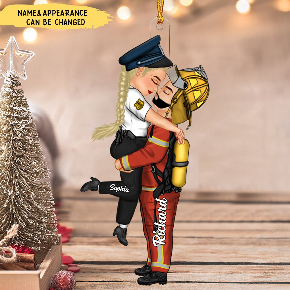 Couple In Christmas Custom Gifts For Husband And Wife Uniform - Personalized Custom Shape Acrylic Ornament