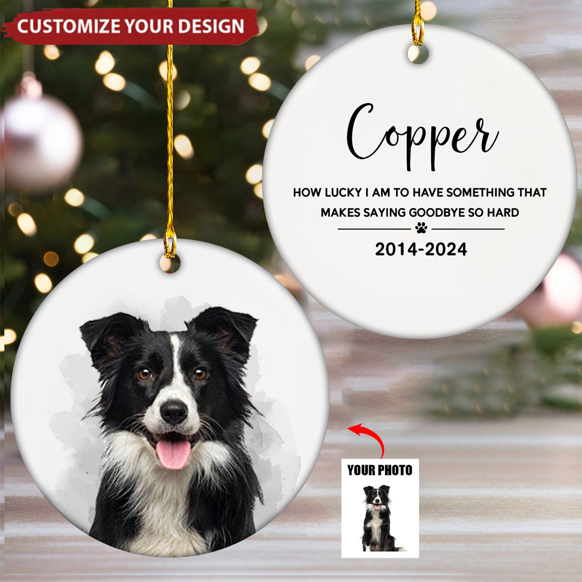 Pet Loss Custom Photo - Personalized Ceramic Photo Ornament