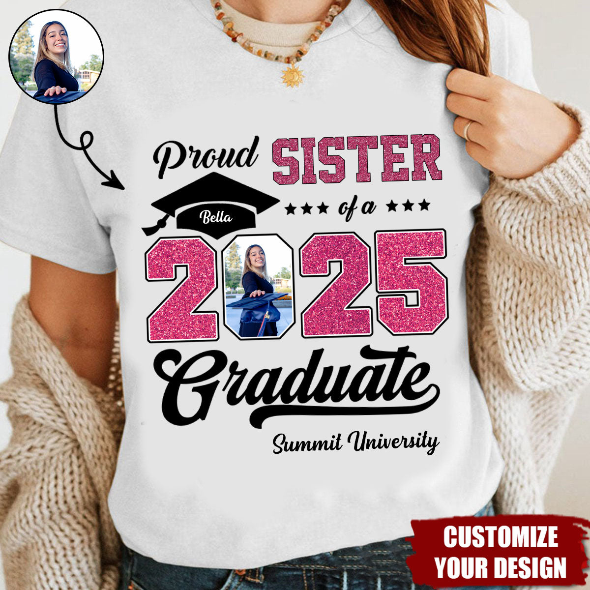 Personalized Graduation 2025 T-Shirt, Proud Family Graduate Photo Class Of 2025