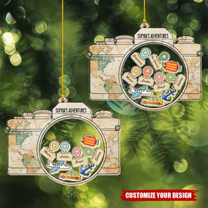 Personalized Travel Adventures Ornament, Travel Christmas Ornament, Custom Shaker Ornament