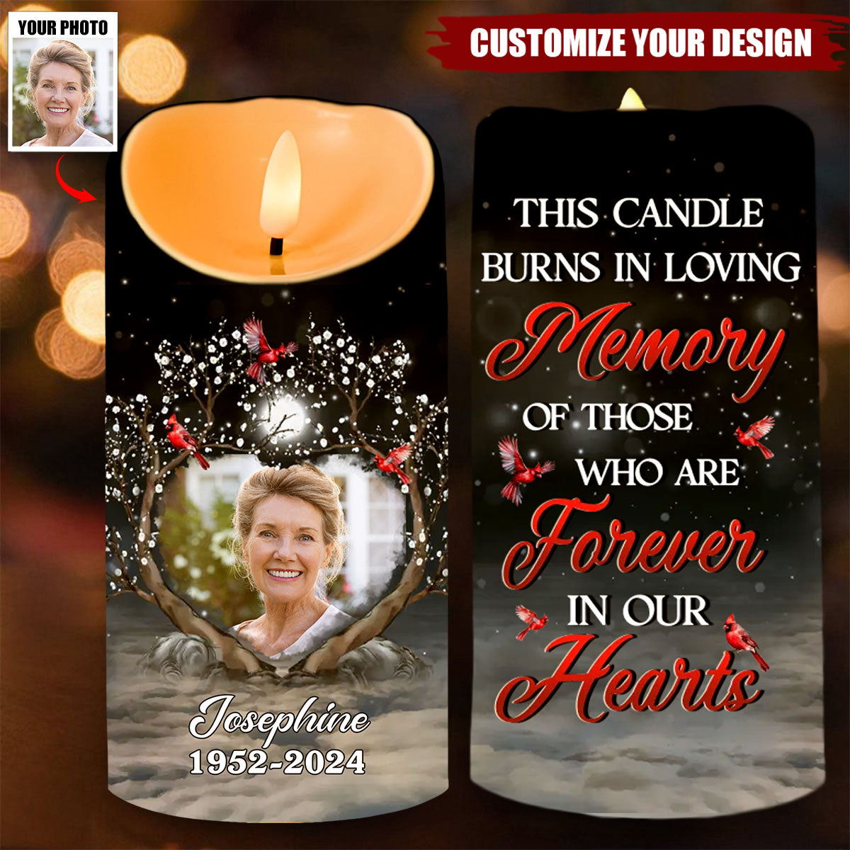 Custom Photo In Loving Memory, Forever Missed - Memorial Personalized LED Candle