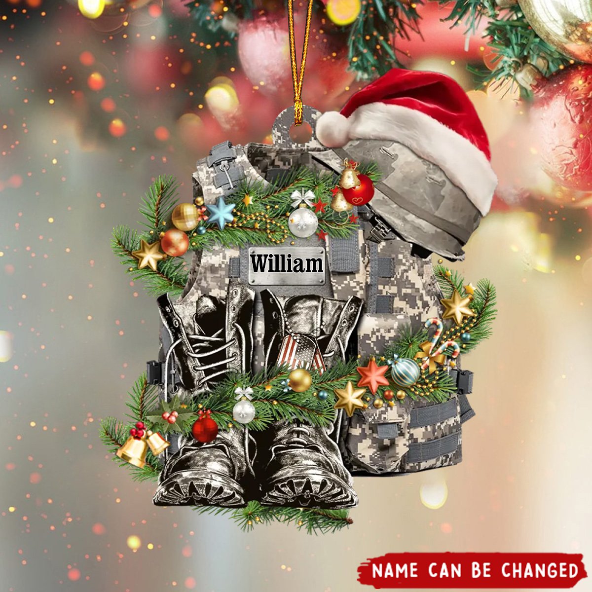 Military Uniform Boots & Hat Personalized Flat Acrylic Ornament - Gift Idea For Christmas