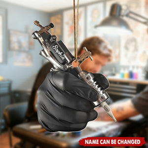 Personalized Tattoo Machine Ornament: Custom Name Acrylic Decor