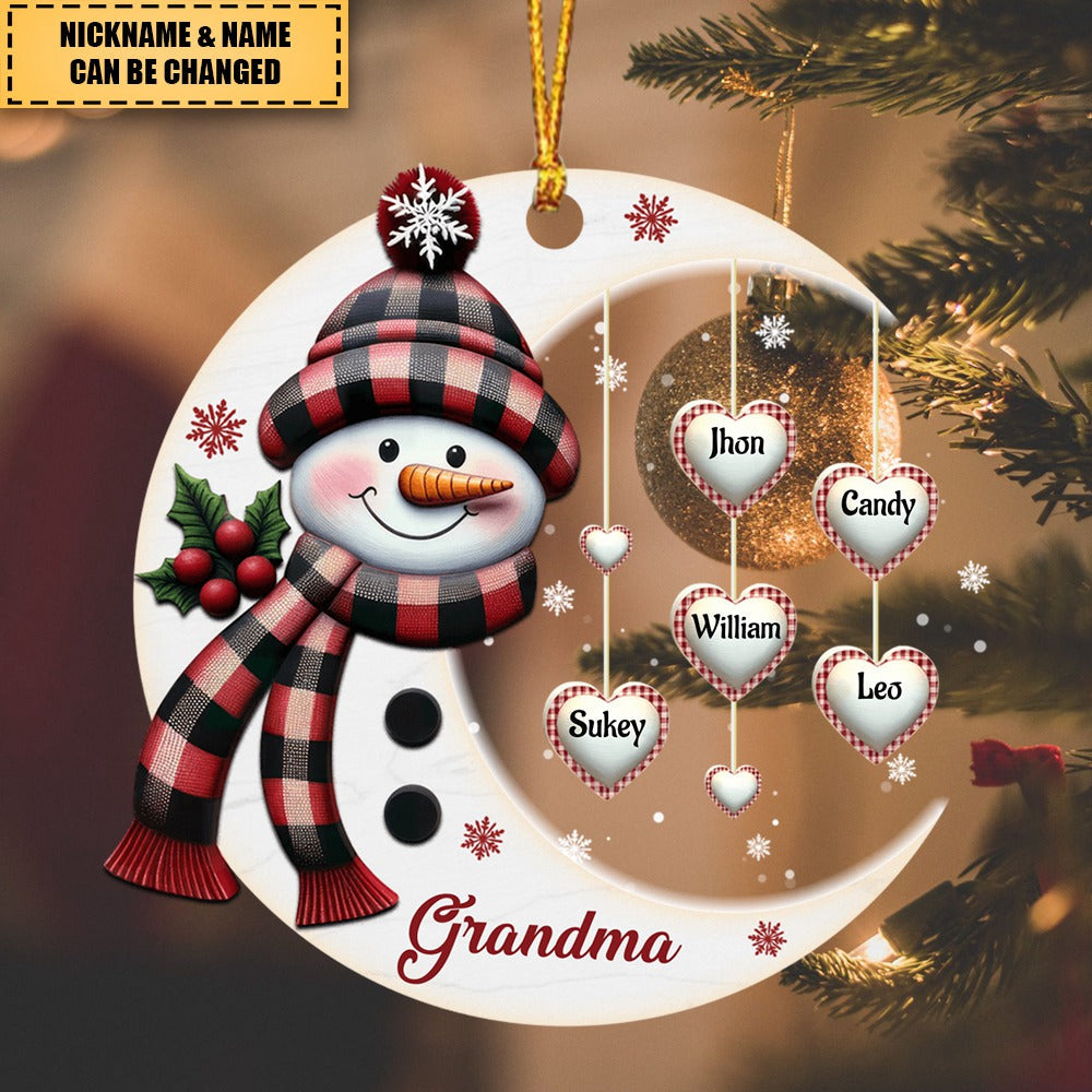 Christmas Snowman Nana Mom Little Heart Kids Under Moon Personalized Ornament