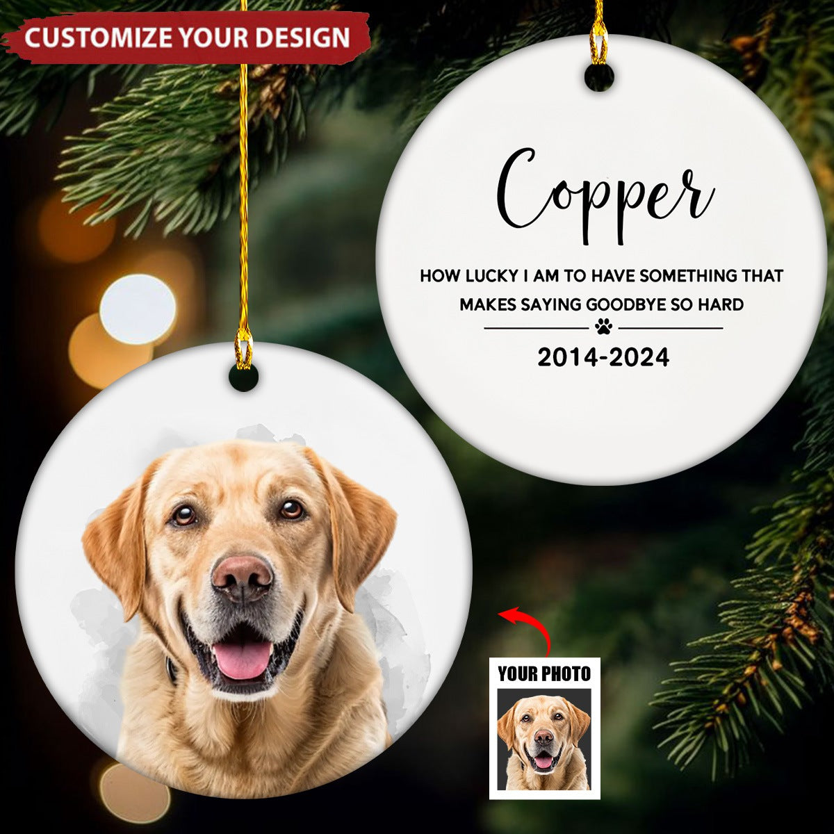 Pet Loss Custom Photo - Personalized Ceramic Photo Ornament