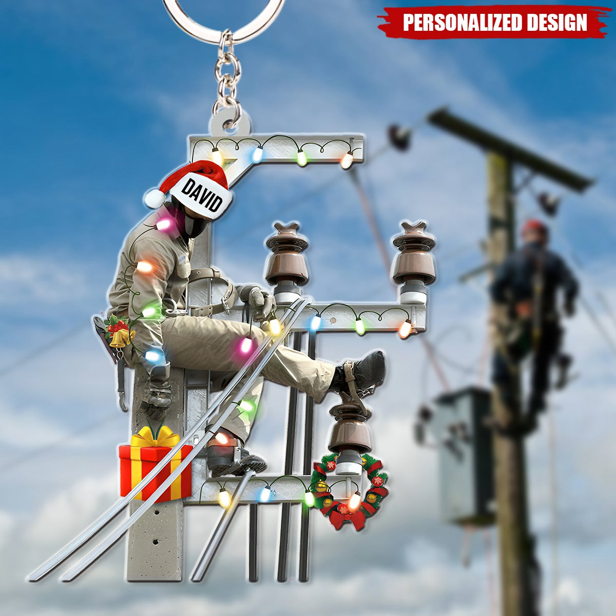 Lineman On The Pole - Personalized Acrylic Keychain
